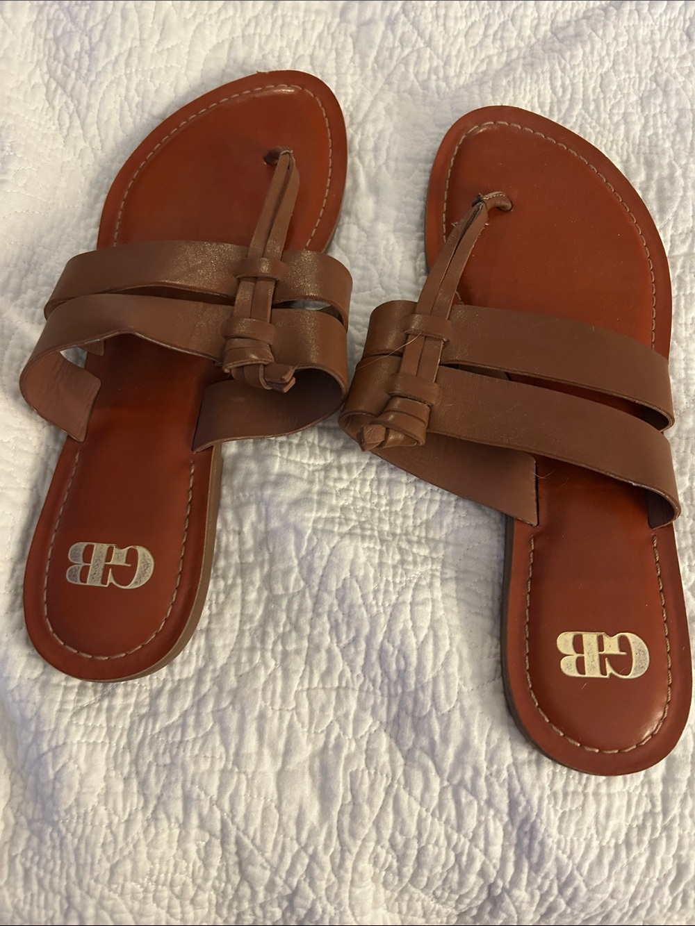 GB Classic Brown Leather Slide Sandals - Women's